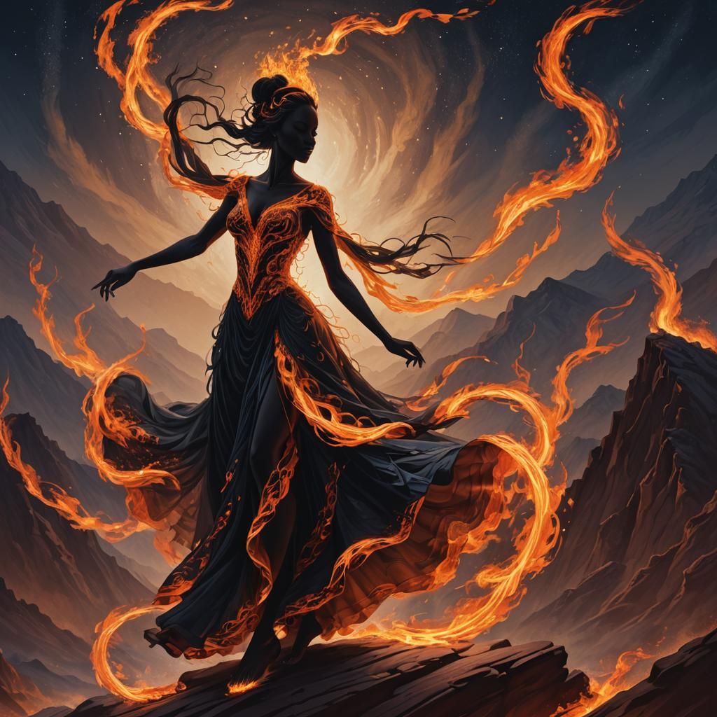 Fire Spirit Pirouette in Moonlight as Oil Painting