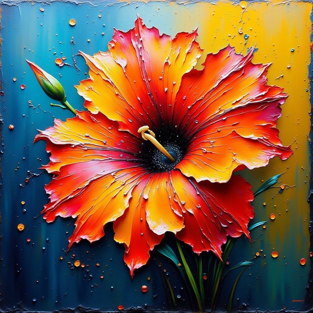 Abstract Gladiolus Flower in Bold Impasto Paint