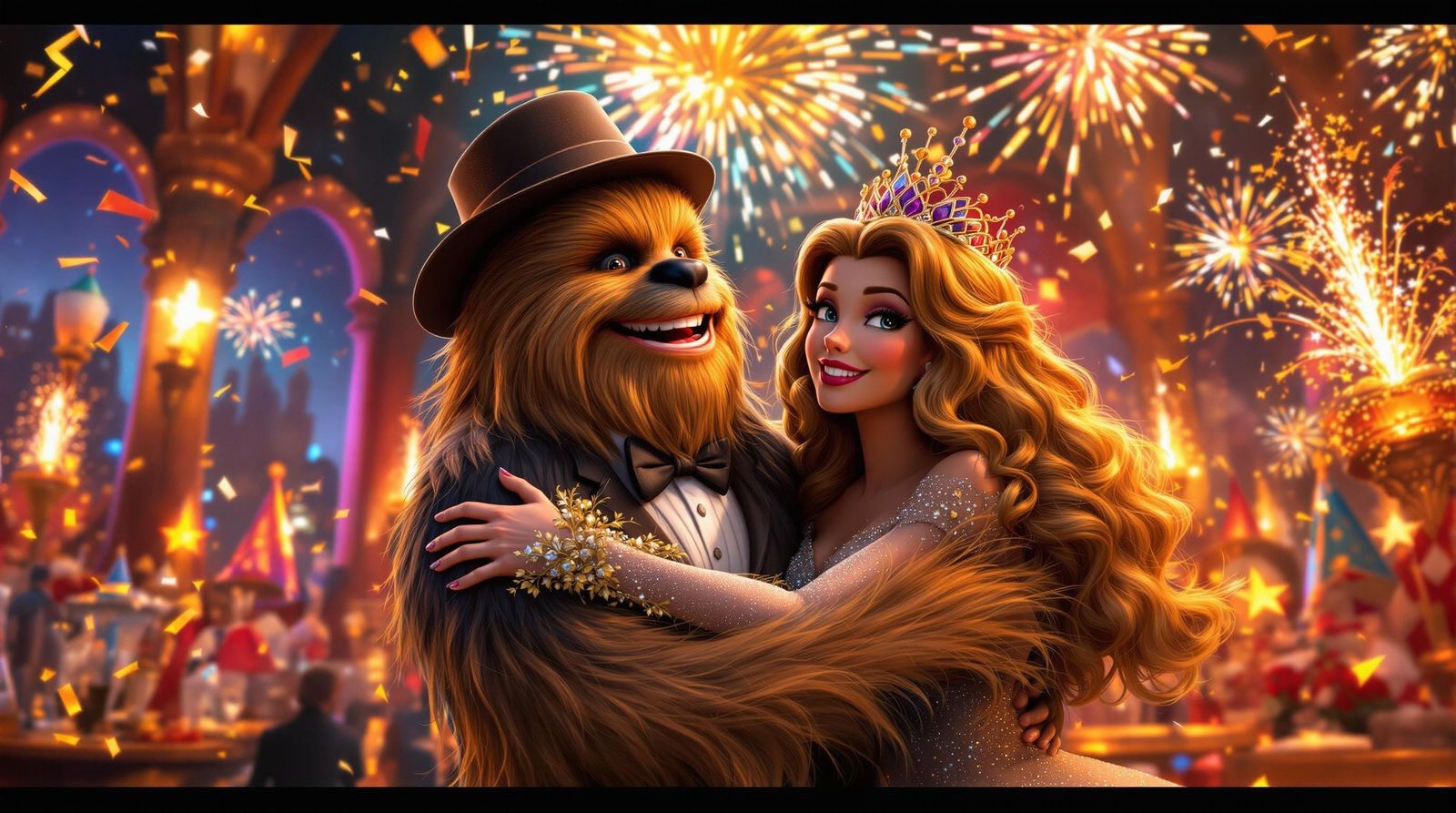 Surreal New Year's Celebration with Happy Chewbacca and Prin...