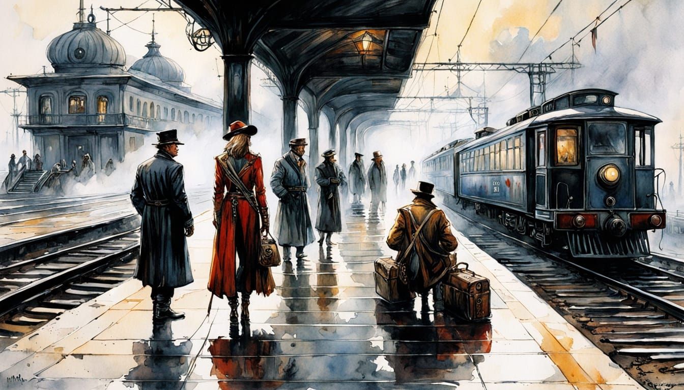 1940s Emigrant Family at Crowded Train Station