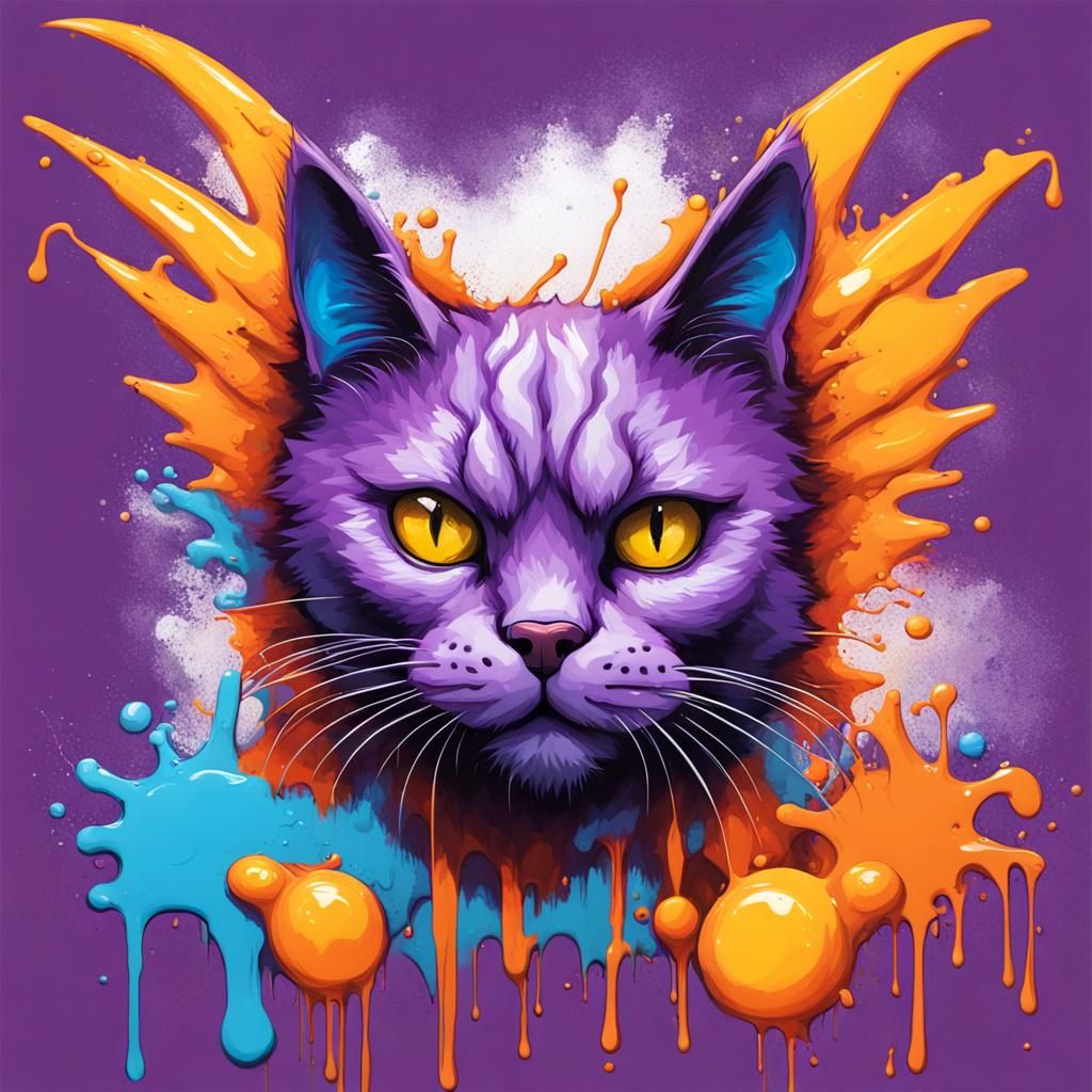 Colorful Graffiti Art: Cat with Horns and Dog with Wings