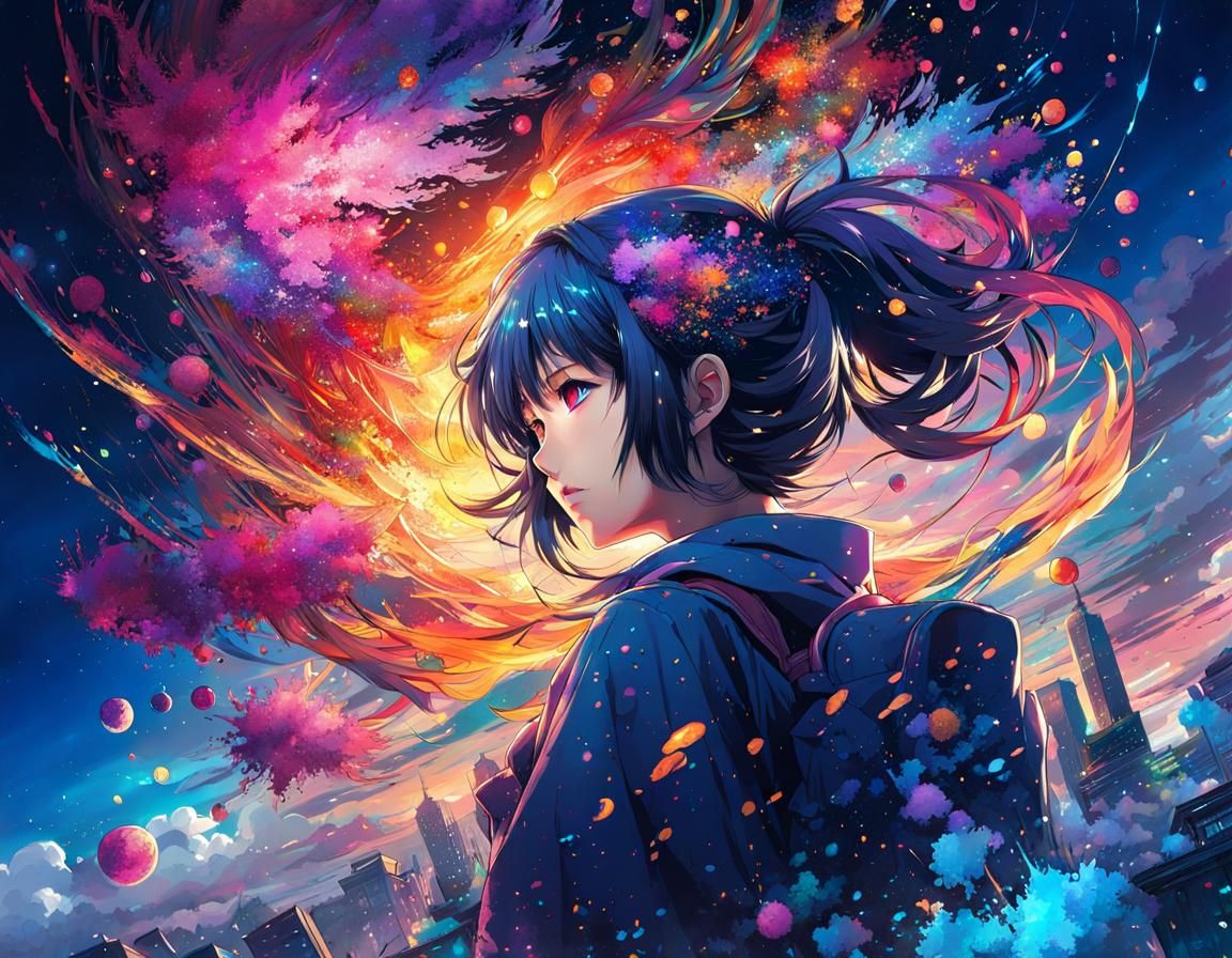 Anime Ink Splatter Illustration in Manga Style