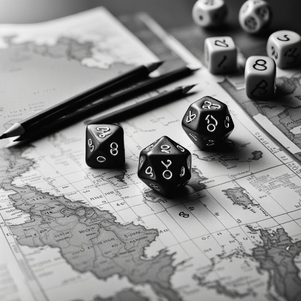 Dungeons and Dragons dice set 
Pencil greyscale