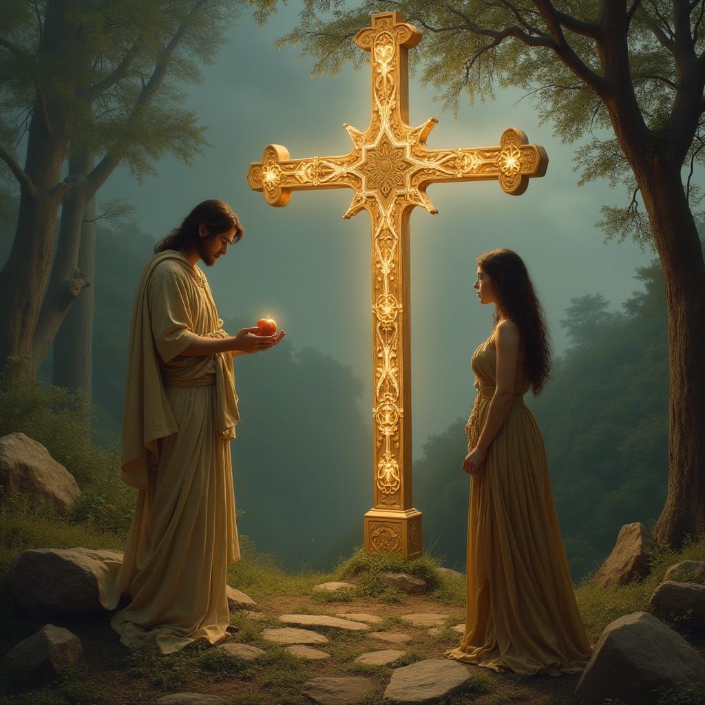 Ethereal Adam and Eve in Contemplative Repose before a Lumin...