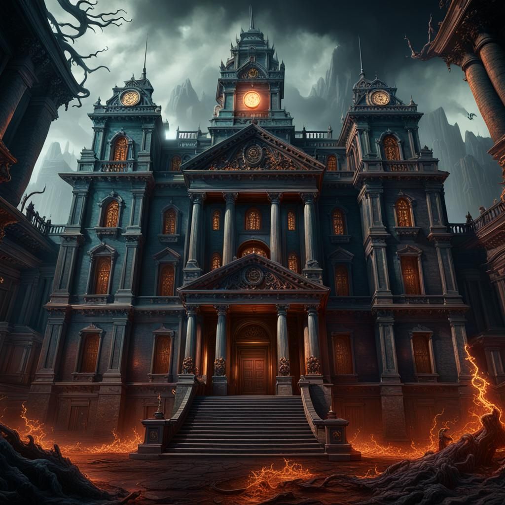 Demonic Courthouse in Hell: Detailed Matte Painting