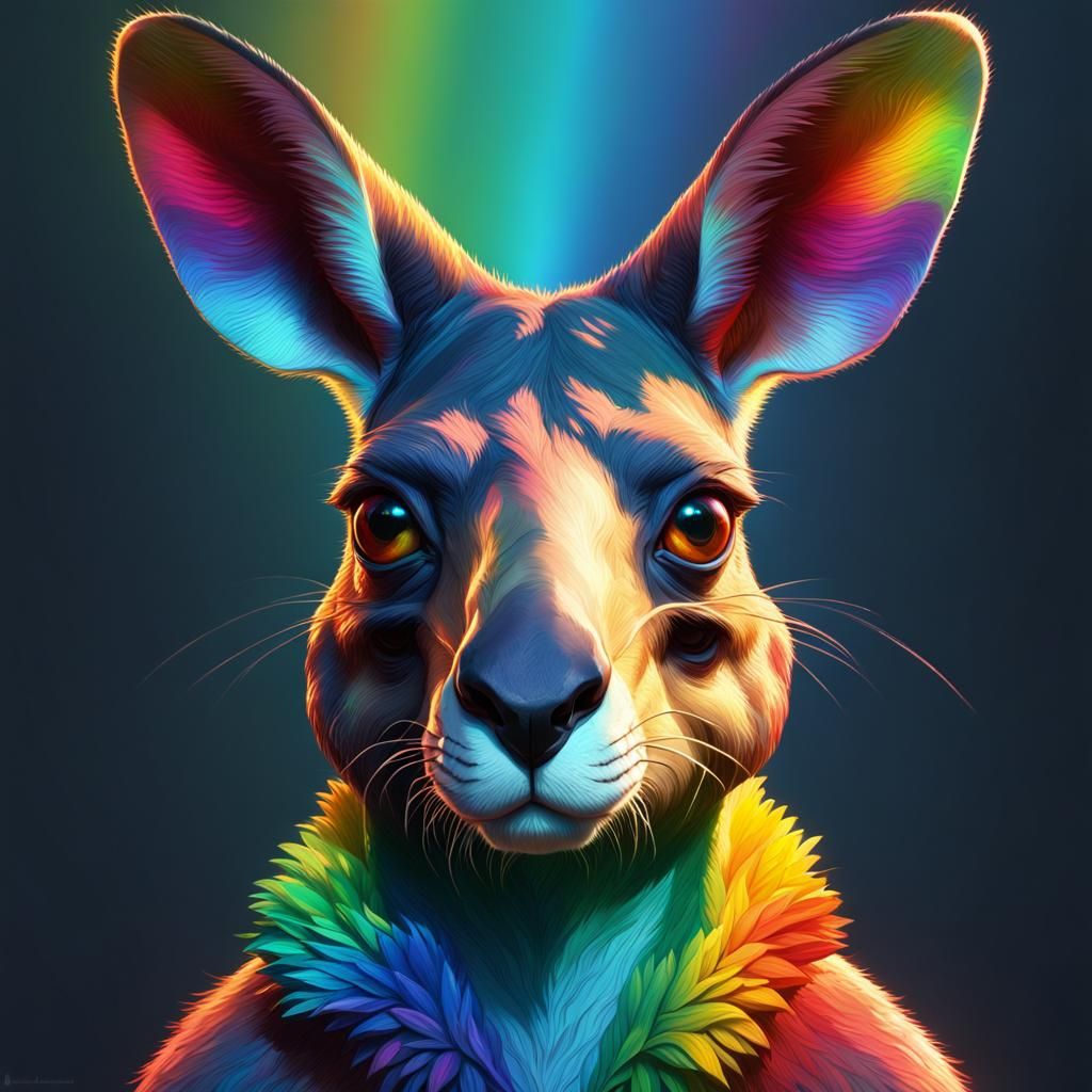 Rainbow Kangaroo Portrait in Hyperdetailed Style