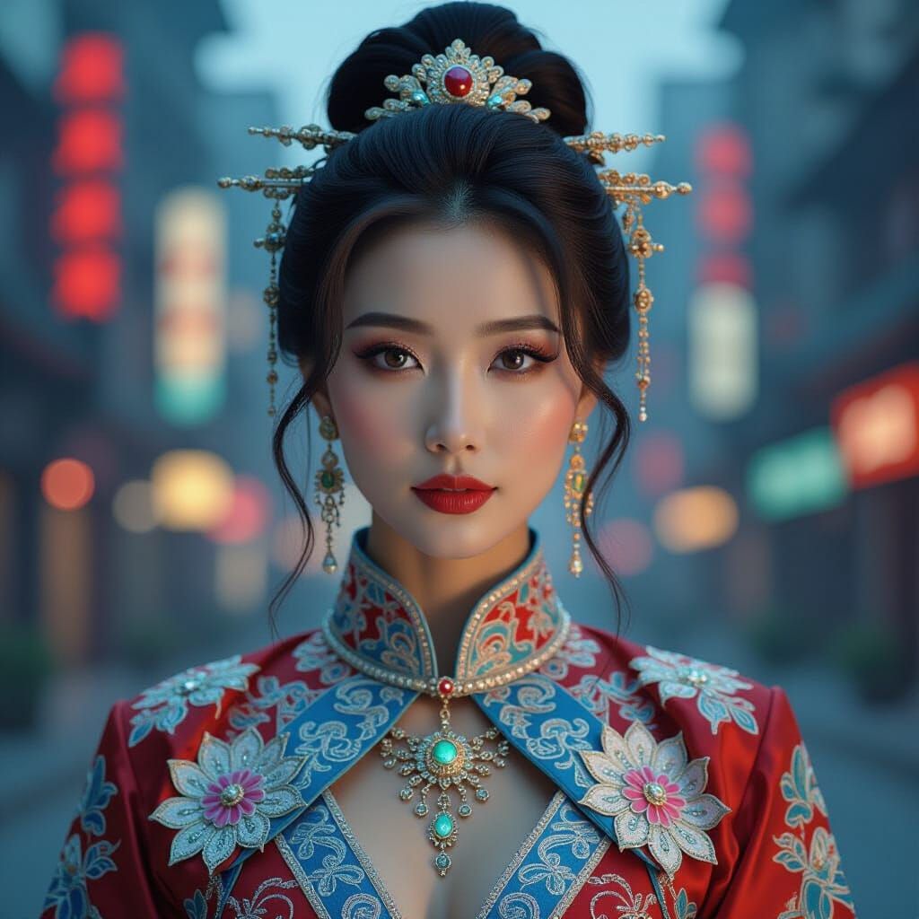 Futuristic Chinese Woman Portrait in Hyperrealism