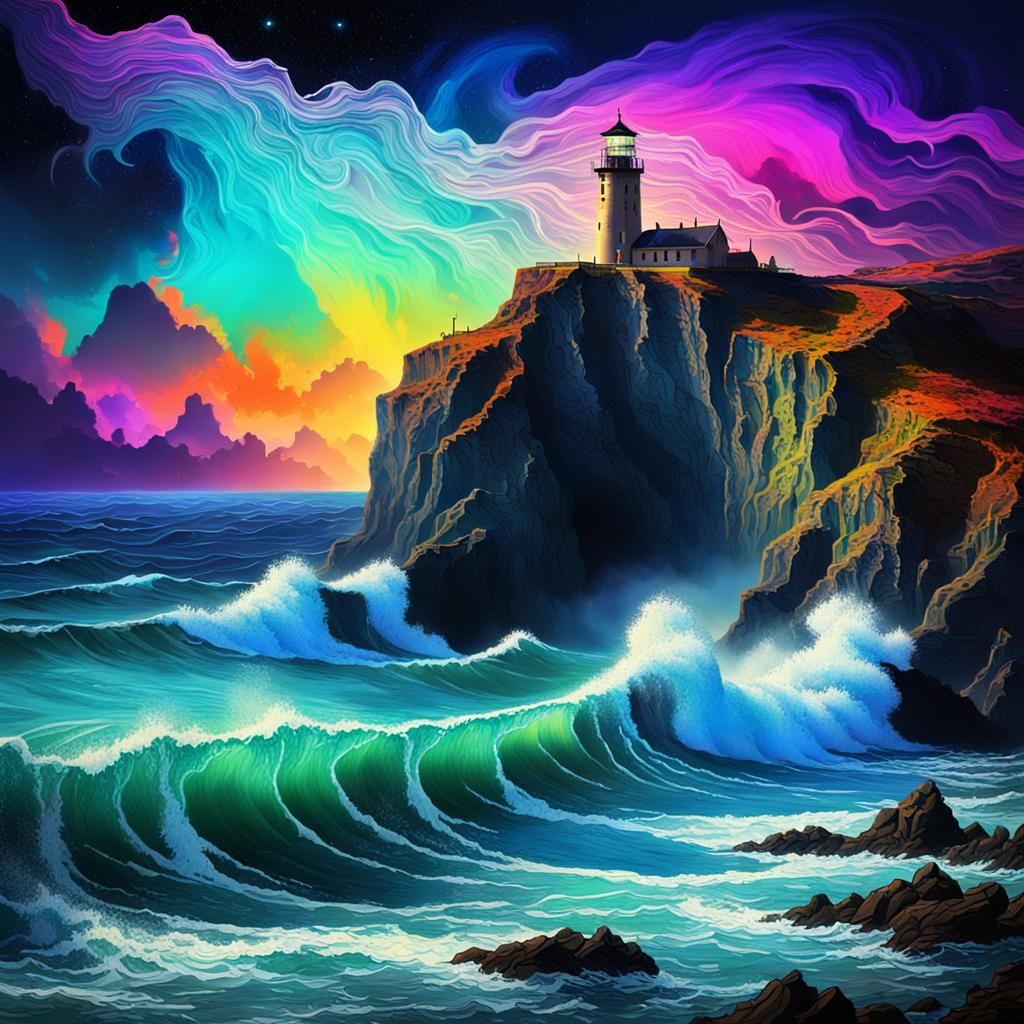 Surreal Sea Meets Galaxy in Retro Digital Art