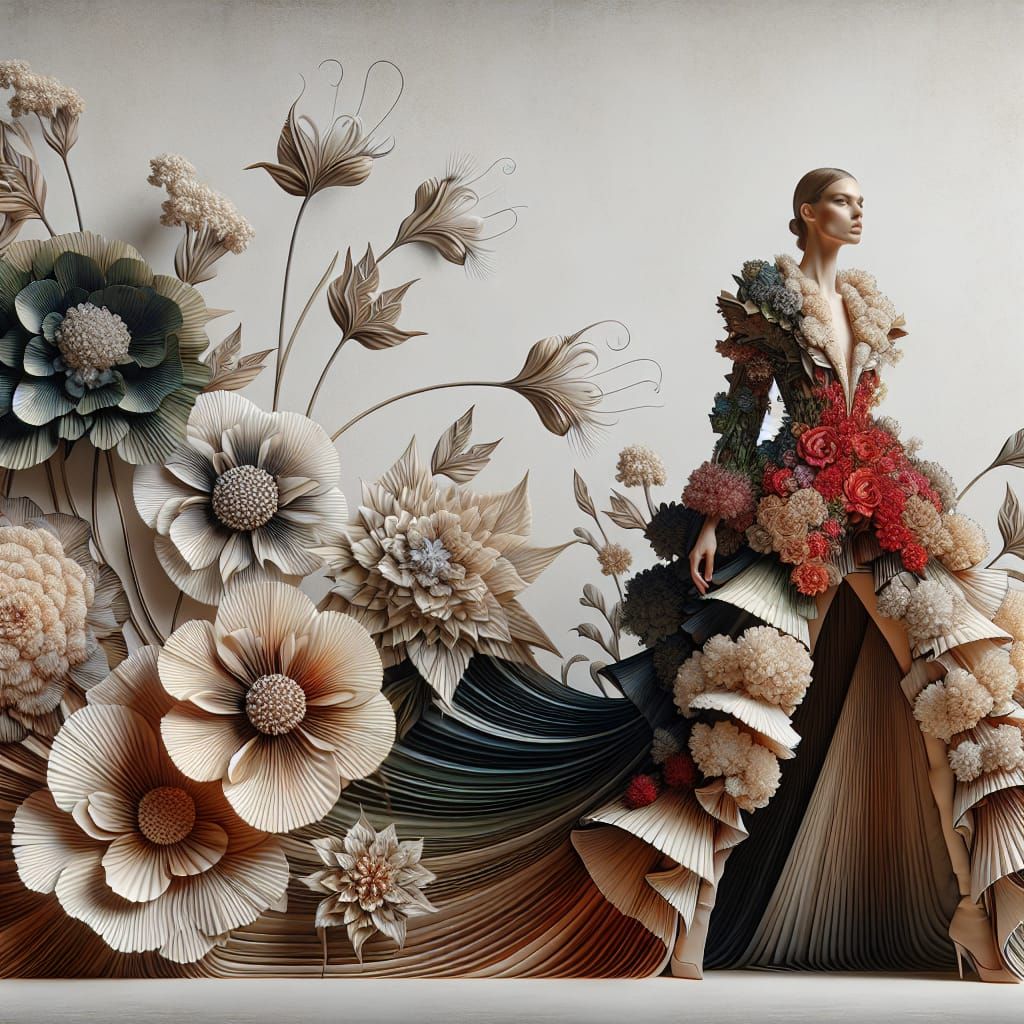 Model Adorned with Blooming Flowers: Fashion Art