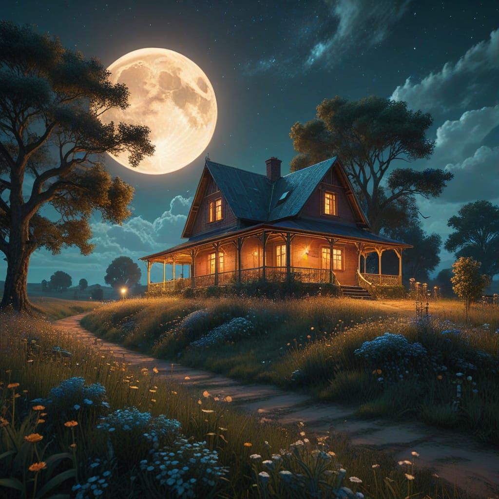 Serene Summer Countryside at Dusk in Dreamlike Hues