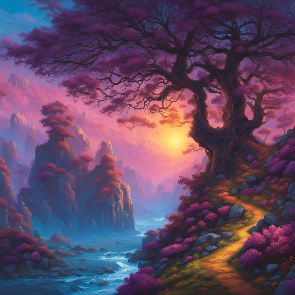 Dreamlike Fantasy World Unfolds Beneath Starry Night Sky