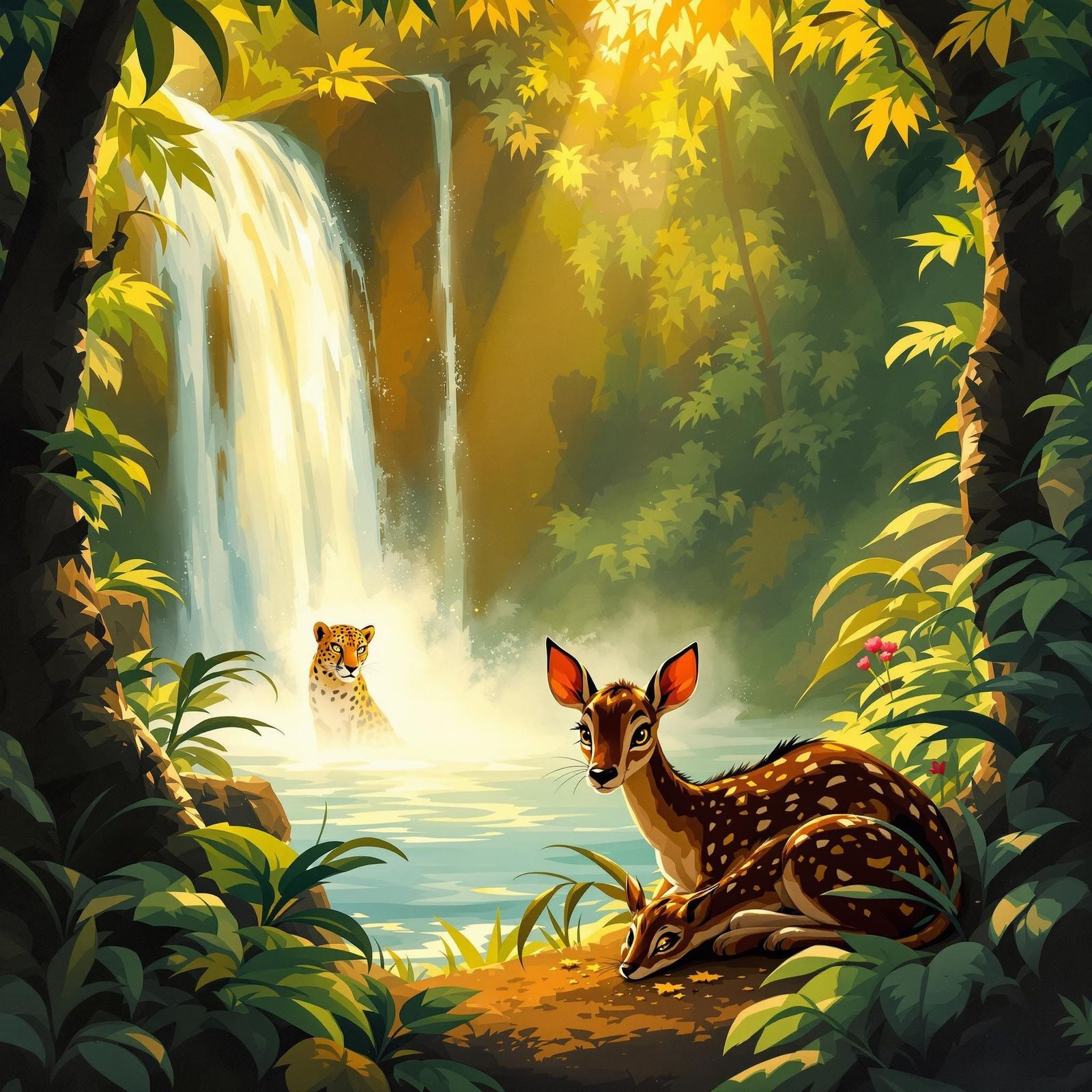 Okapi in Rainforest Illustration, Arthur Rackham Style