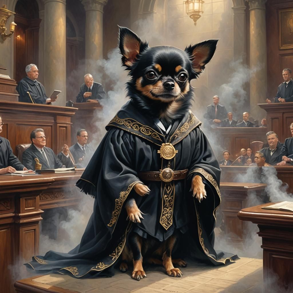 Chihuahua Judge in Court: Ethereal Fantasy Art