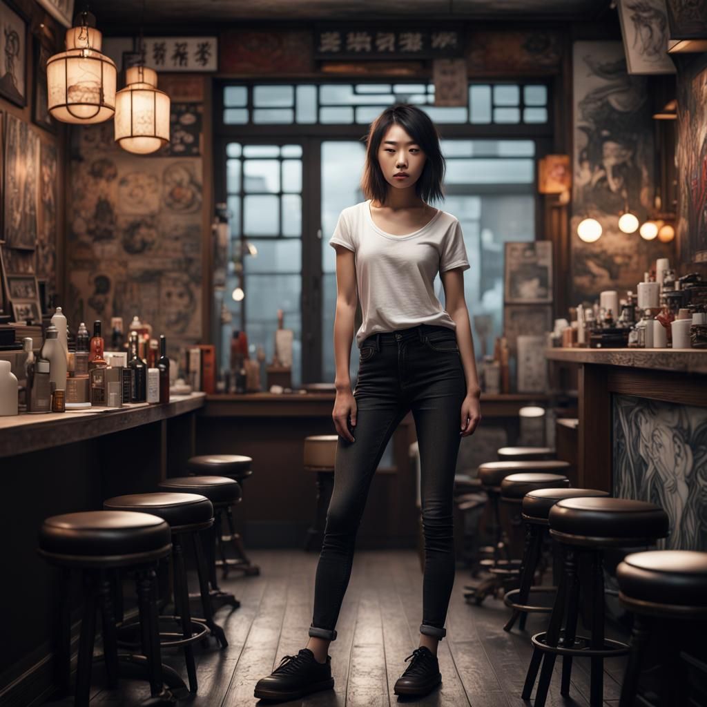 Japanese Woman in Tattoo Parlor: Digital Matte Painting