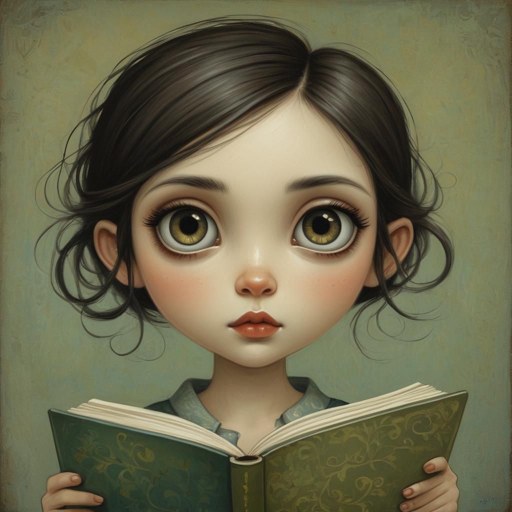 Storybook Girl with Big Eyes in Vibrant Impasto Style