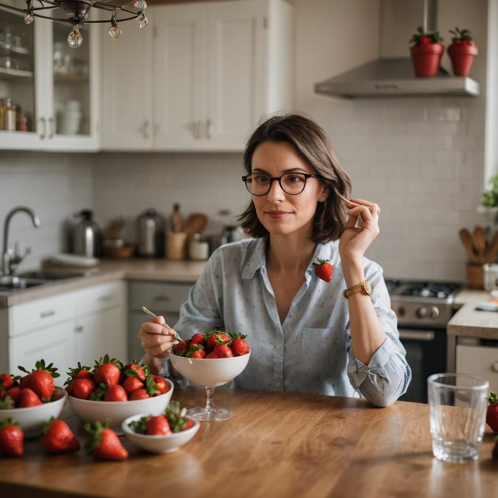 Detailed Portrait of a Woman Eating Strawberries