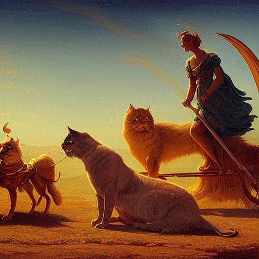 Goddess Freya's Cat Chariot: A Fantasy Scene