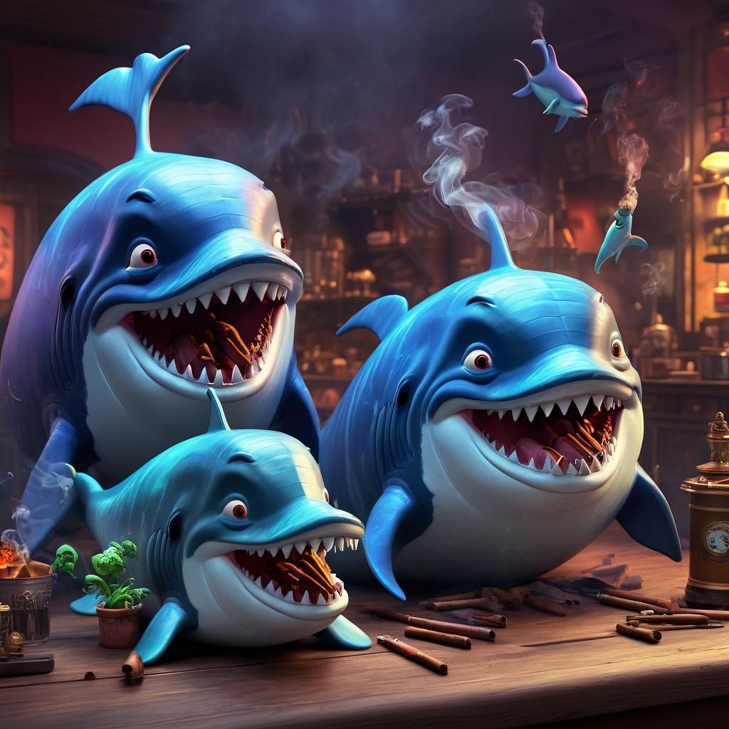 Demonic Whale Family: A Pixar-Style 3D Rendering