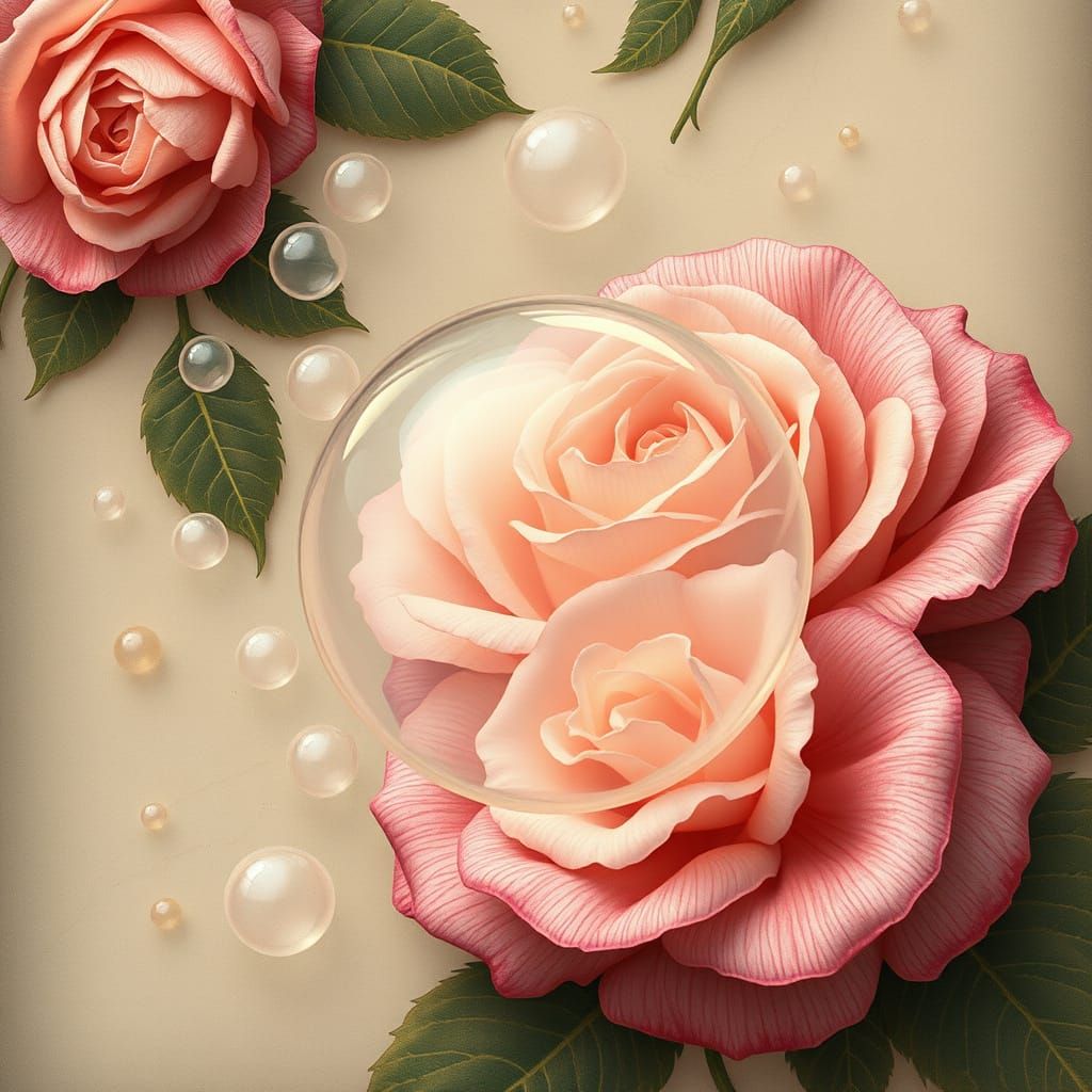 Roses and Bubbles in Art Nouveau Style