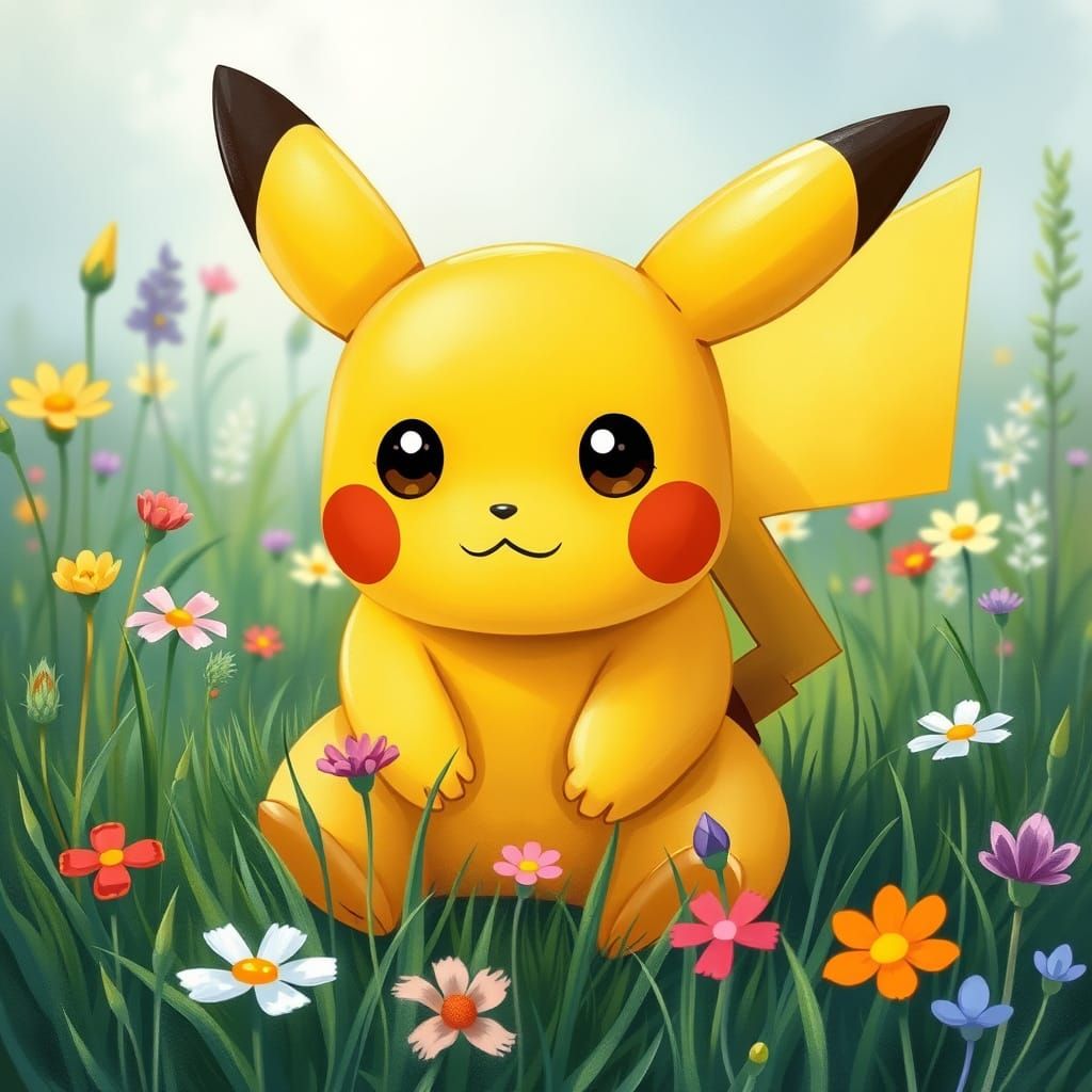 Whimsical Pikachu in a Lush Meadow