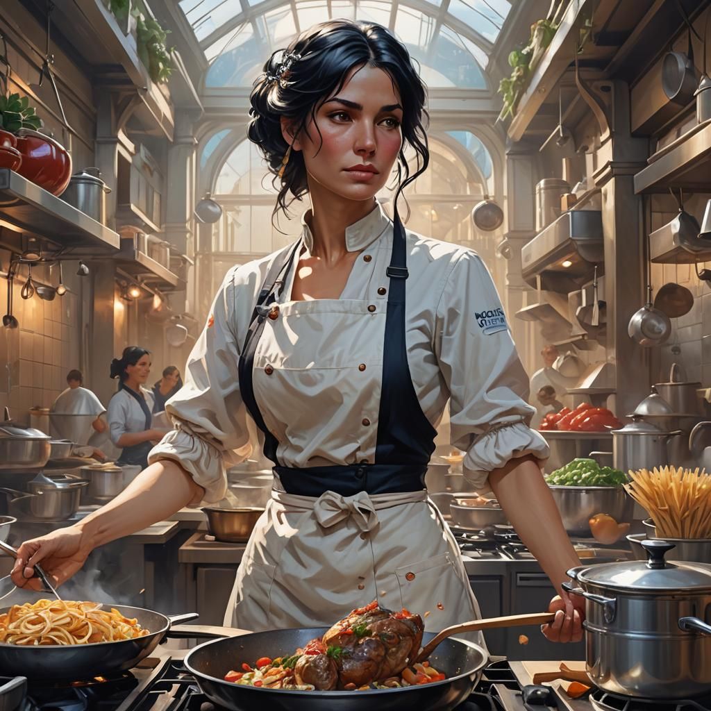 Detailed Portrait of French Woman Cooking