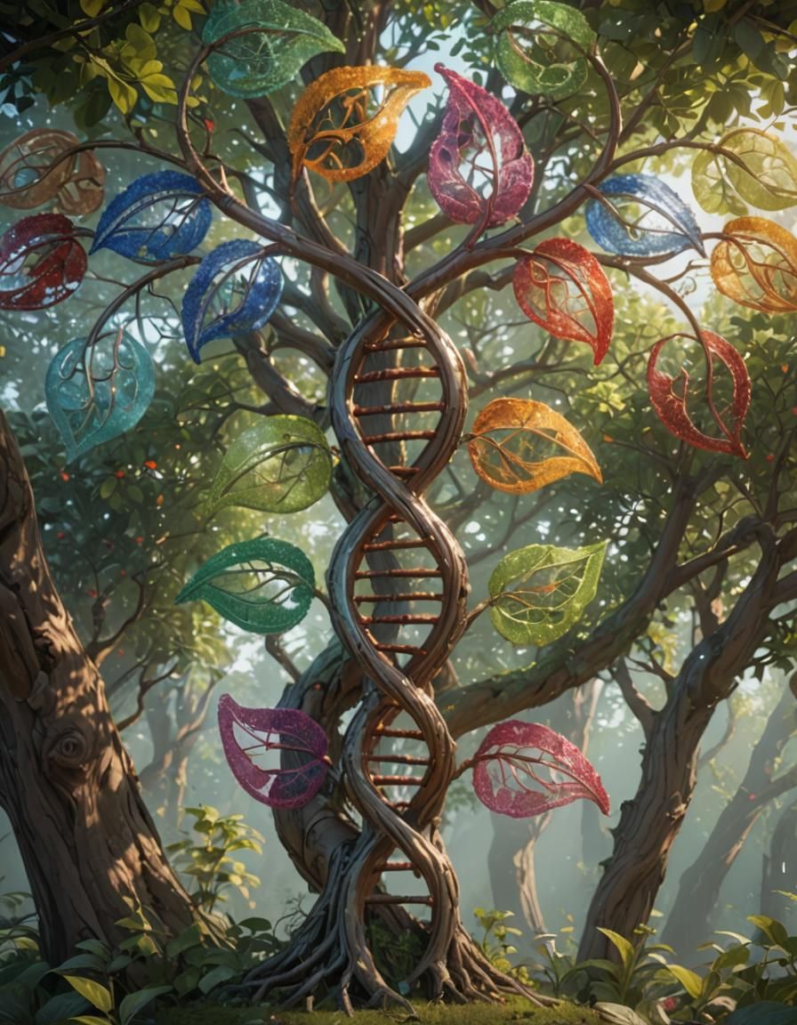 Detailed DNA Tree Portrait in Art Nouveau Style