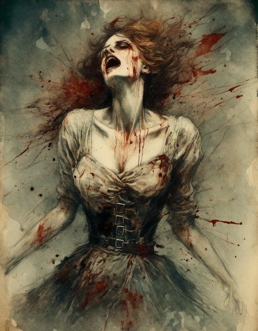 Distressed Woman in Macabre Fairy Tale Illustration