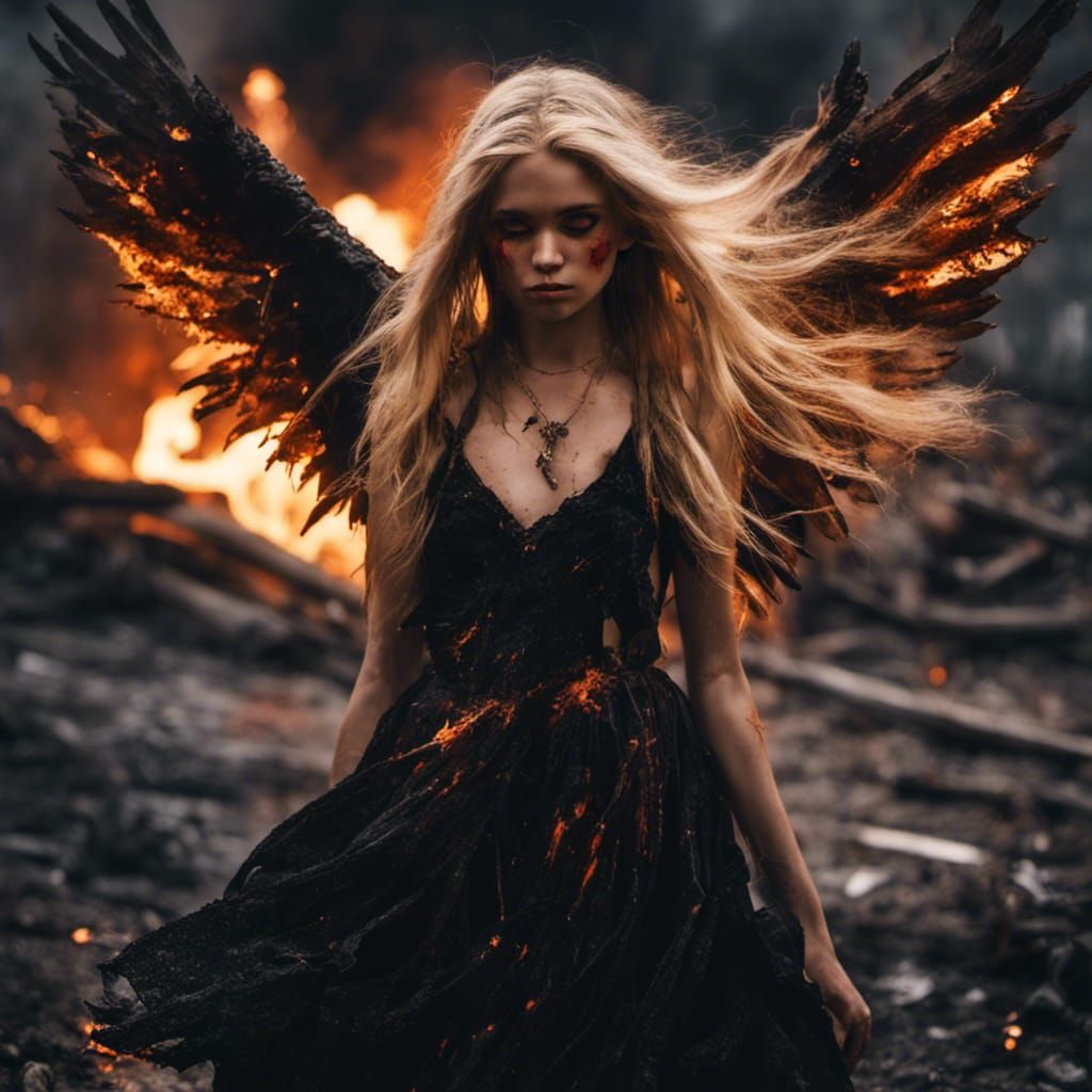 Fallen Angel in Burned Village: Anime Photography