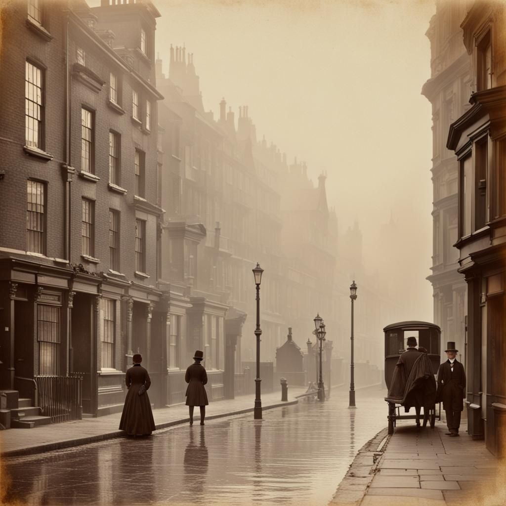 1880s misty London street