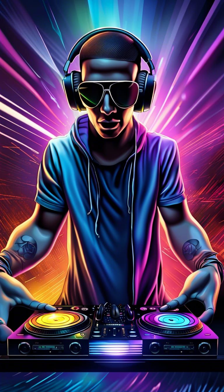 DJ Performing for Dancing Crowd in Photorealistic Style
