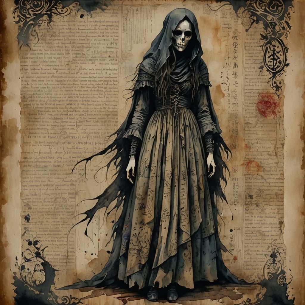 Sinister Faceless Woman in Watercolor Style