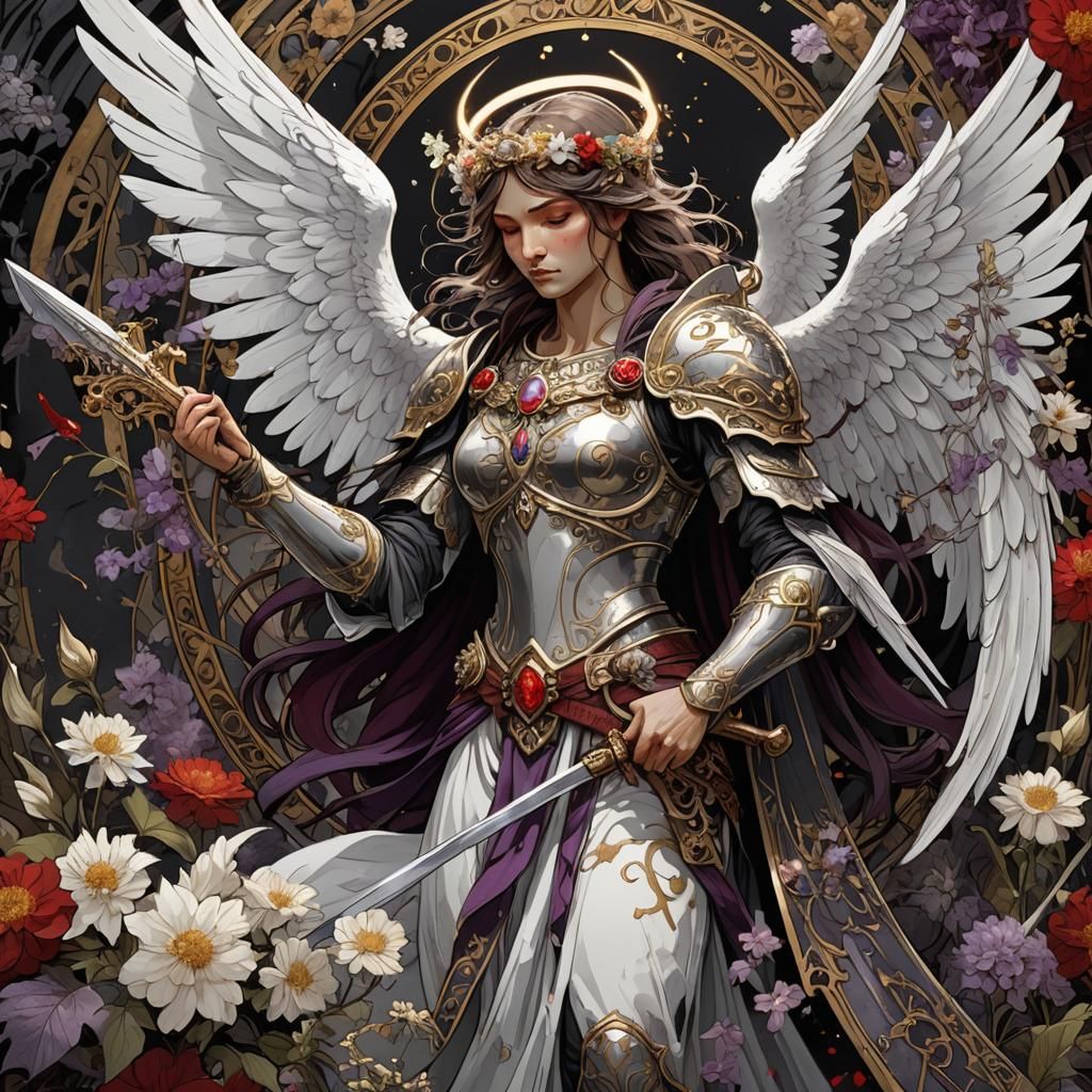 Crying Angel Warrior in Dark Fantasy Art Nouveau