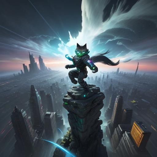 Futuristic Felines Soar Through Neon Metropolis