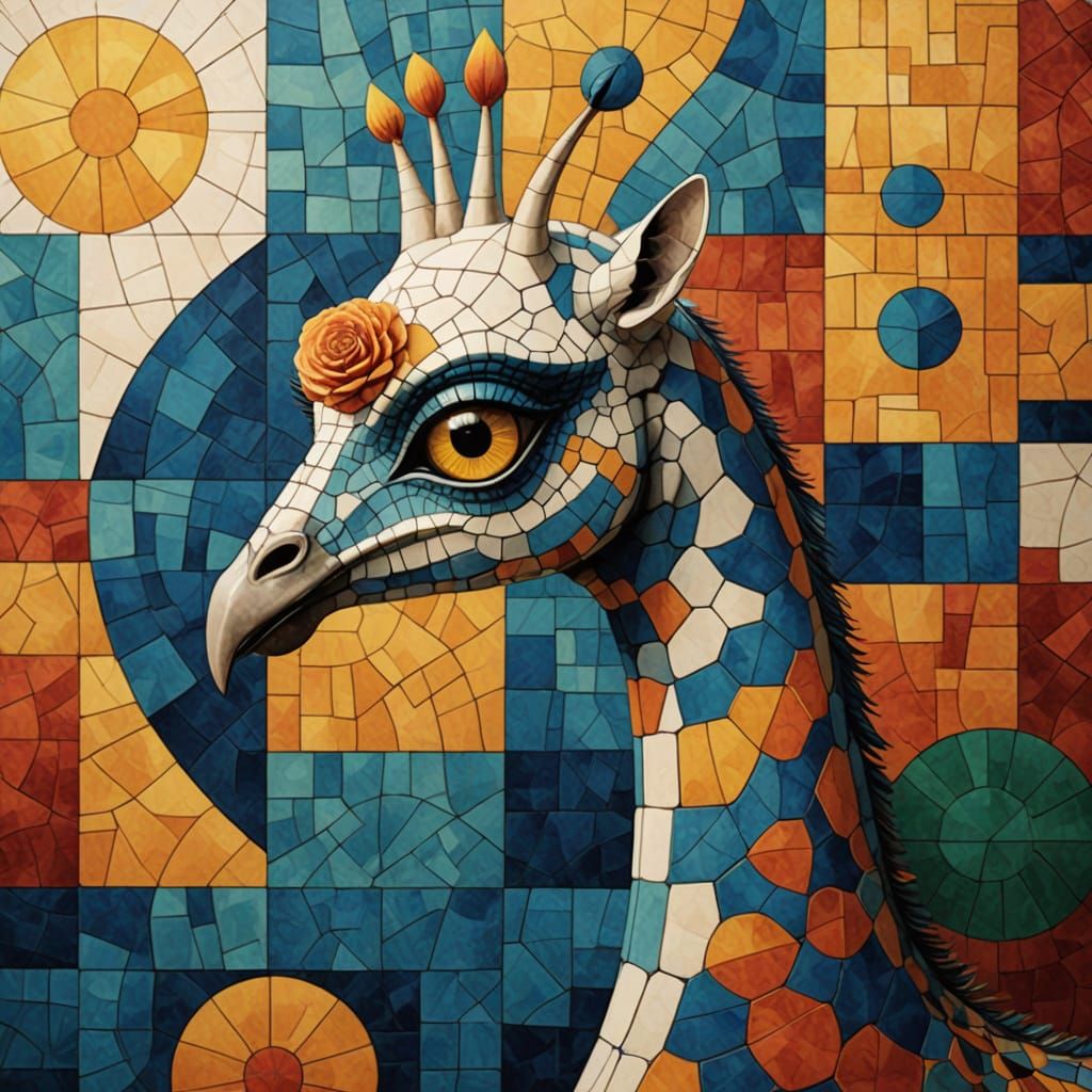 Mosaic of Embossed Porcelain Tiles in Warm, Mysterious Light