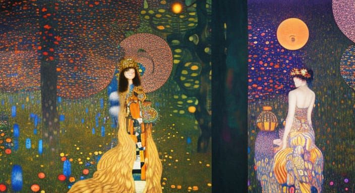 Cat-Human Hybrid in Forest, Art Nouveau Style