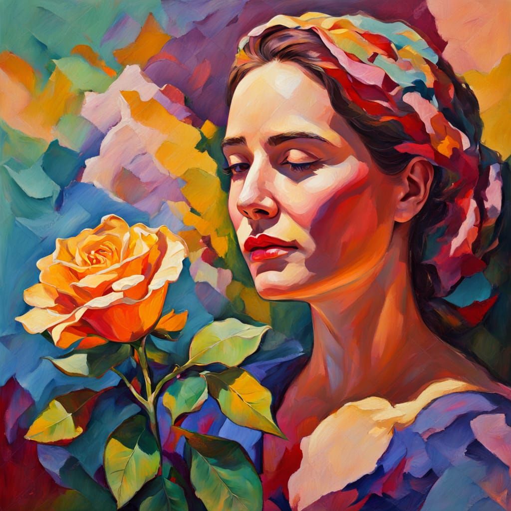 Woman with Rose of Sharon in Fauvism Style