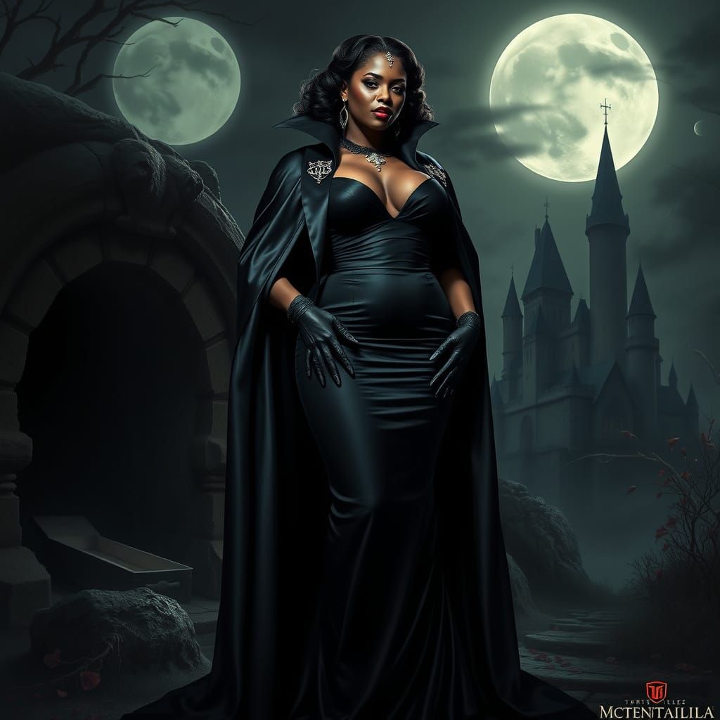 Elegant Vampire Countess in Dark Transylvanian Night