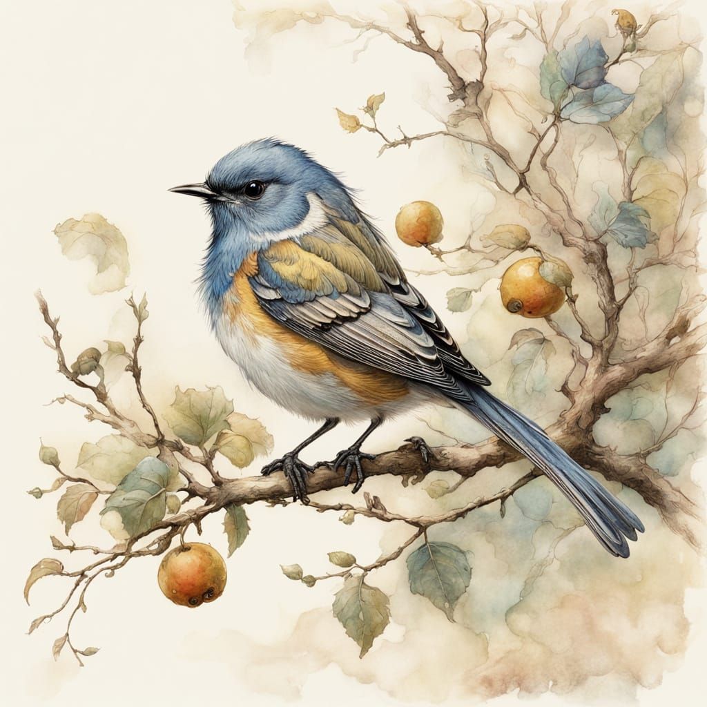 Fading Songbird in Dreamy Illustration Style
