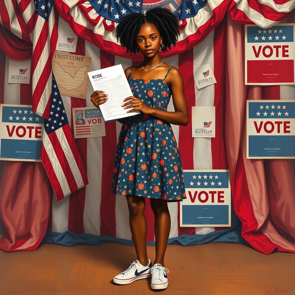 Young Woman Registers to Vote: Patriotic Portrait
