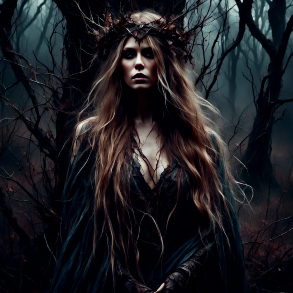 Elven Beauty in Macabre Dark Fantasy Forest