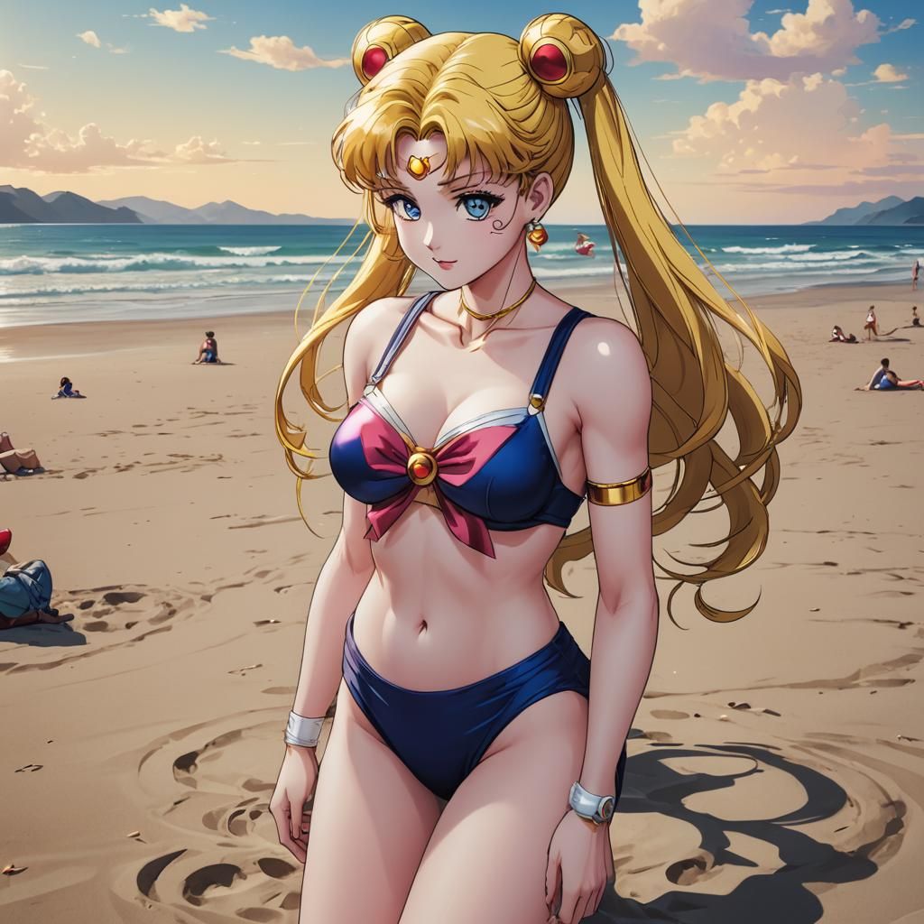 Sailor Moon on Beach in Anime Style