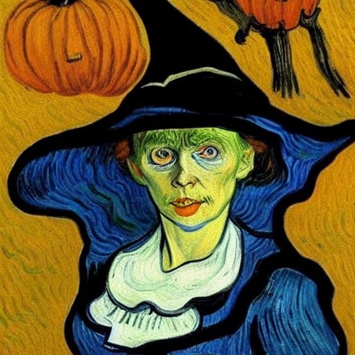 Halloween Witch in Post-Impressionist Style