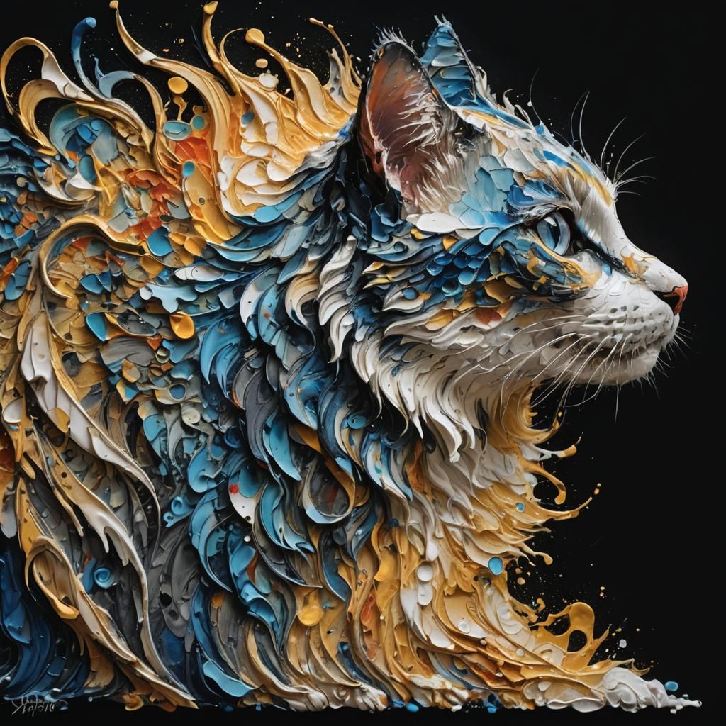 Colorful Abstract Cat as Impasto Painting