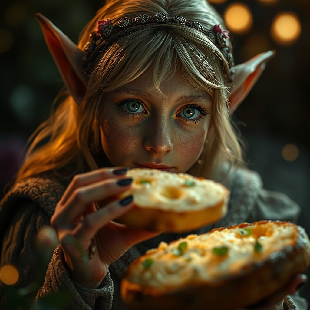 Elf Serving Bread in a Magical Garden