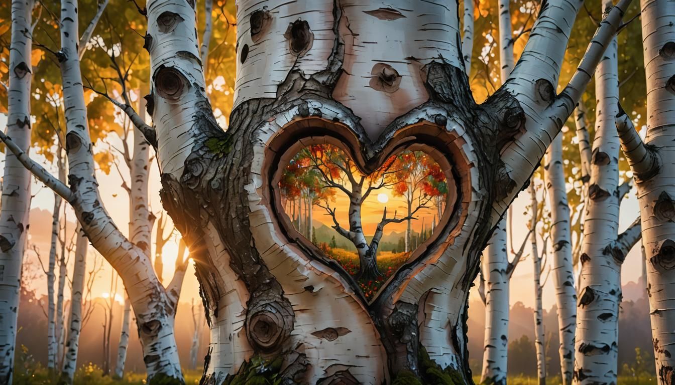 Birch Heart: Summer Sunset in Alcohol Ink Style