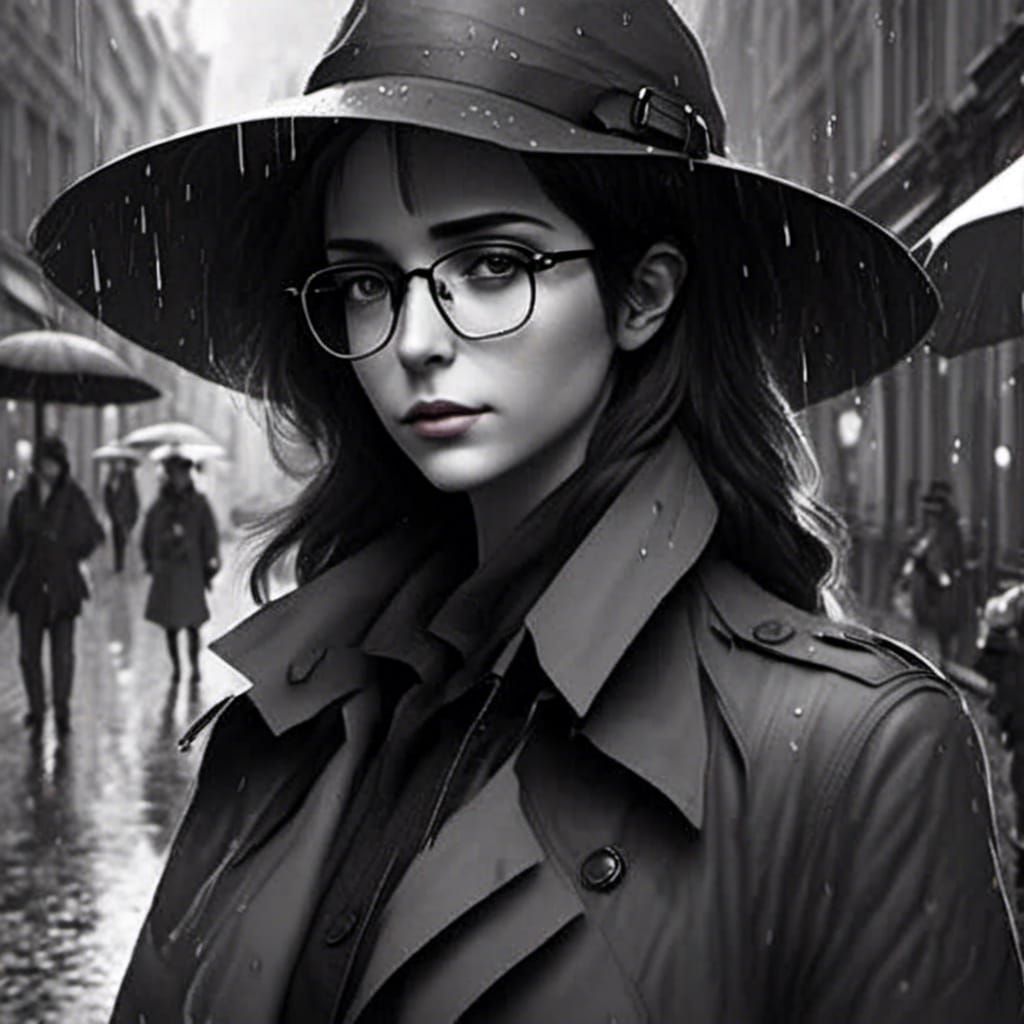 Rainy Street Portrait in Black and White