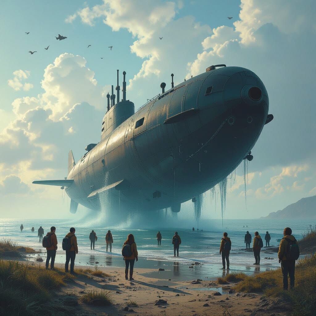 Surreal Submarine Landscape with Suspended Water, Detailed M...