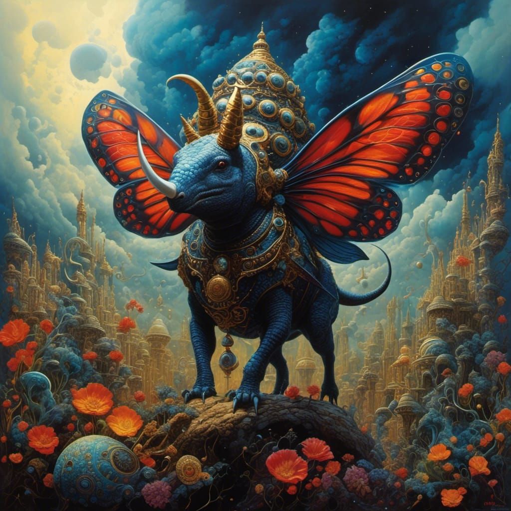 Surreal Triceratops in Pop Surrealism Style