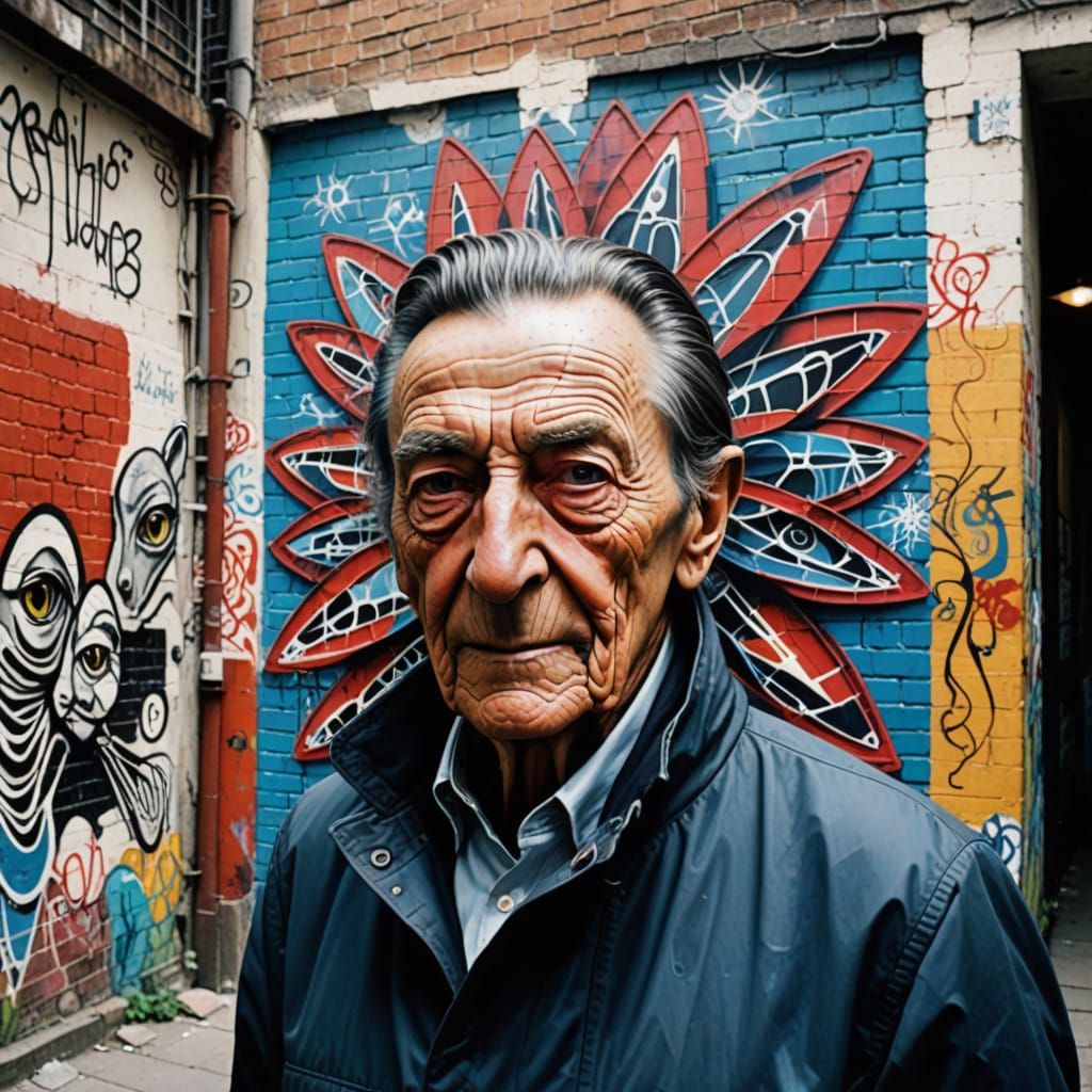 Mysterious Stranger in Vibrant Graffiti Alley