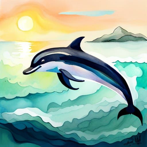 Watercolor Dolphin on Simple Background